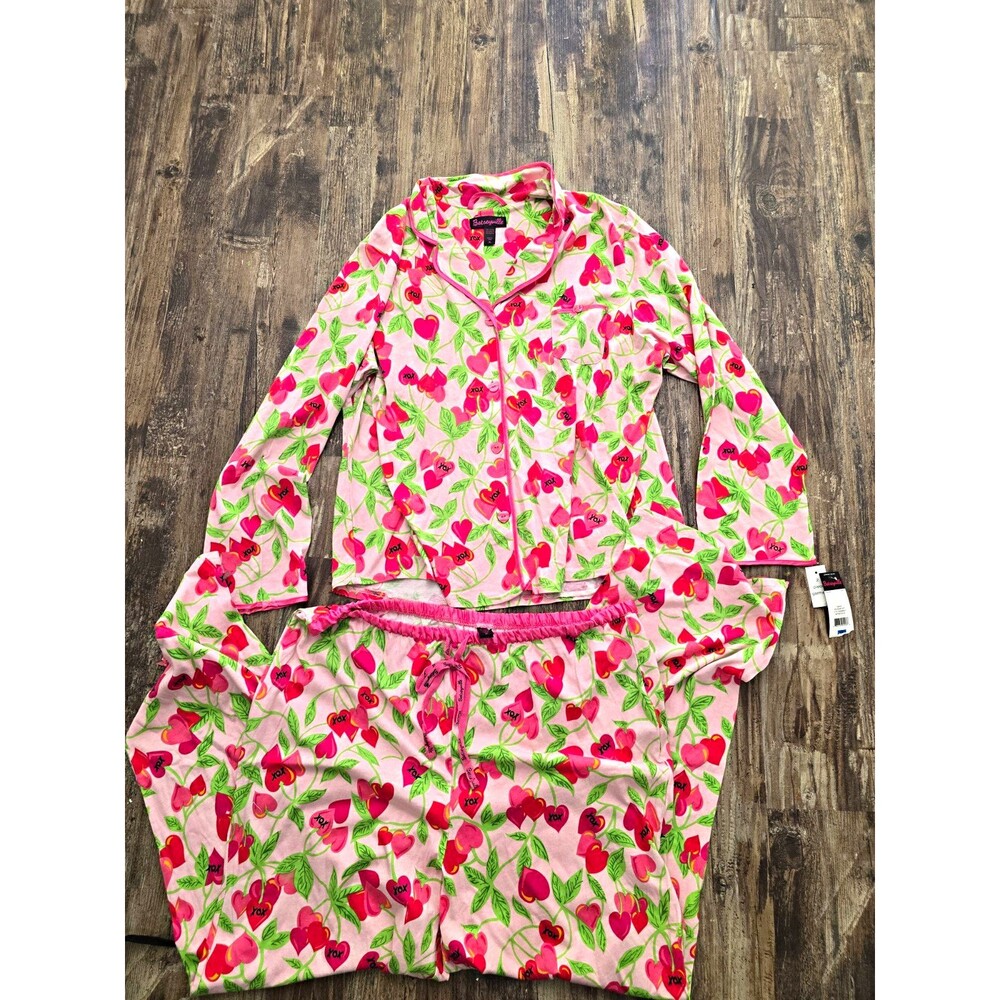 Betseyville Women's XL 2pc 100% Cotton Knit Heart Pajama Set Pockets